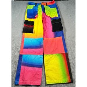 AGR Cargo Jeans Women Medium 28x29 Multicolor Tie Dye Denim Cotton Wide Leg
